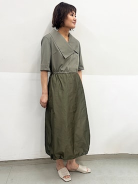 「R-ISM（リズム）の【接触冷感・紫外線防止・洗える】ビックカラージャージーコンビワンピース（ワンピース、グリーン系）」を使った、rismstaffさん（レディース・167cm）の春コーディネート
