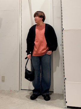 「BAYFLOW（ベイフロー）のコットンリネンバギーデニムパンツ（デニムパンツ、ブルー系）」を使った、あおいさん（メンズ・164cm）の春コーディネート