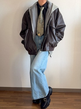 「アイテム（ネクタイ、グリーン系）」を使った、murabito817さん（メンズ・158cm）の秋コーディネート