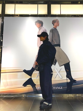 「ARMANI EXCHANGE（アルマーニエクスチェンジ）のアイテム（ローファー）」を使った、Yobeさん（メンズ・173cm）の秋コーディネート