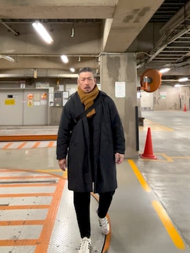 「アイテム（ステンカラーコート）」を使った、ゴル髭さん（メンズ・176cm）の冬コーディネート