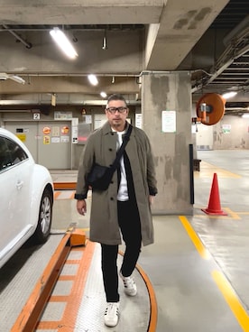 「アイテム（ステンカラーコート）」を使った、ゴル髭さん（メンズ・176cm）の秋コーディネート