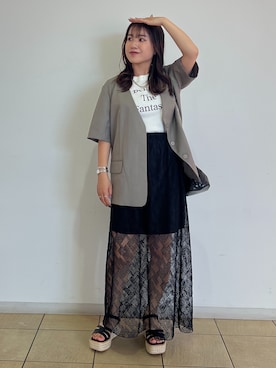「FREE'S MART（フリーズマート）のアイテム（ノーカラージャケット）」を使った、Miyuさん（レディース・150cm）の夏コーディネート