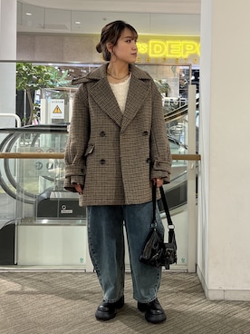 「アイテム（ピーコート）」を使った、Miyuさん（レディース・150cm）の秋コーディネート