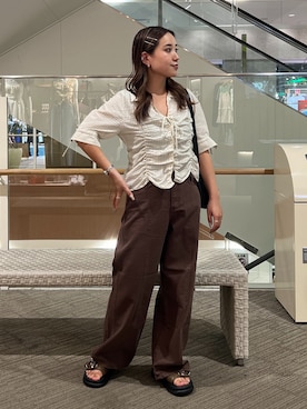 「ブラウンコーデ」｜「アイテム（サンダル）」を使った、Miyuさん（レディース・150cm）の夏コーディネート