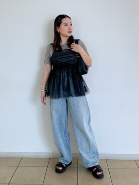 「アイテム（ニット/セーター、シルバー系）」を使った、Miyuさん（レディース・150cm）の春コーディネート