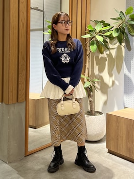 「FREE'S MART（フリーズマート）の◆長袖裾フリルカットソー（Tシャツ/カットソー）」を使った、Miyuさん（レディース・150cm）の秋コーディネート