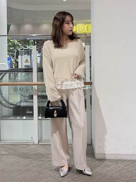 「FREE'S MART（フリーズマート）のアイテム（スラックス）」を使った、Miyuさん（レディース・150cm）の春コーディネート