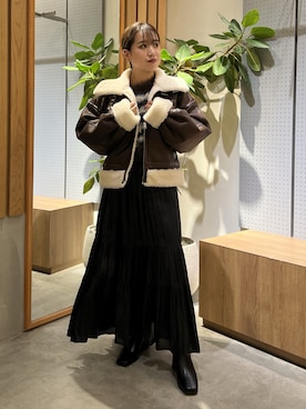 「ボーダーニット」｜「アイテム（ブルゾン）」を使った、Miyuさん（レディース・150cm）の秋コーディネート