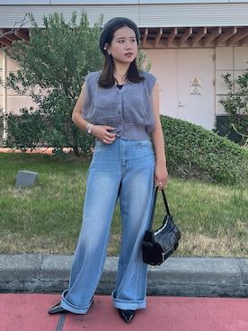 「FREE'S MART（フリーズマート）のアイテム（ハンチング/ベレー帽）」を使った、Miyuさん（レディース・150cm）の夏コーディネート