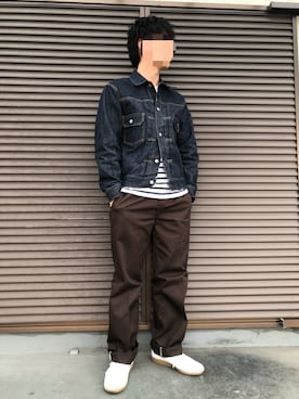 「SUGAR CANE（シュガーケーン）のアイテム（デニムジャケット）」を使った、藤吉さん（メンズ・170cm）の春コーディネート