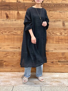 「ブリーチデニム」｜「アイテム（ワンピース/ドレス）」を使った、samiiさん（レディース・163cm）の夏コーディネート