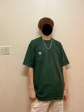 「Carhartt（カーハート）のcarhartt/カーハート Workwear ビッグシルエット 胸ポケット ロゴワッペン  半袖Tシャツ（Tシャツ/カットソー）」を使った、なまけもの　さん（メンズ・176cm）の夏コーディネート
