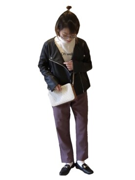 「アイテム（ライダースジャケット）」を使った、haru さん（レディース・155cm・10代）の冬コーディネート