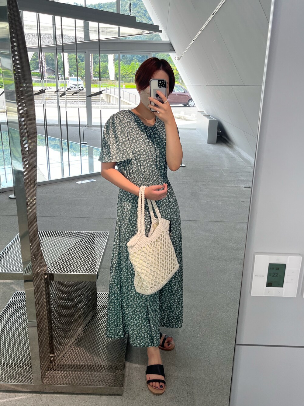 「SHEINのアイテム（ワンピース、グリーン系）」を使った、haru さん（レディース・155cm）の夏コーディネートの1枚目の写真