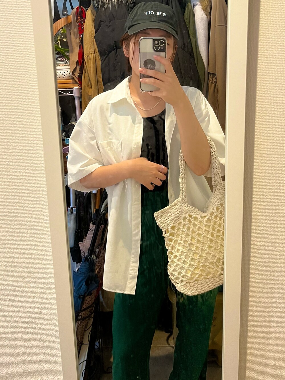 「SHEINのアイテム（バッグ、ホワイト系）」を使った、haru さん（レディース・155cm）の夏コーディネートの1枚目の写真
