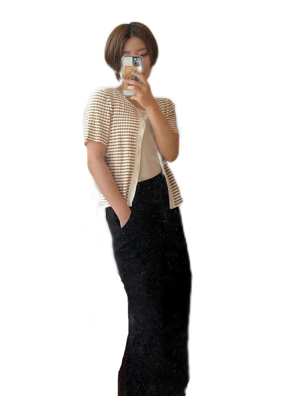 「GUのアイテム（カーディガン/ボレロ、オレンジ系）」を使った、haru さん（レディース・155cm）の夏コーディネートの1枚目の写真