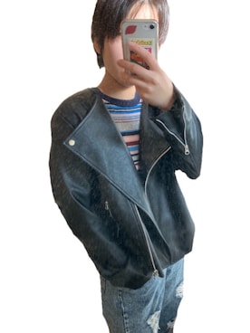 「アイテム（ライダースジャケット）」を使った、haru さん（レディース・155cm・10代）の秋コーディネート