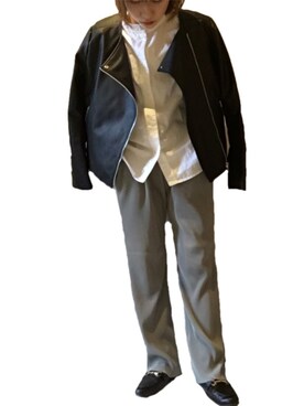 「アイテム（ライダースジャケット）」を使った、haru さん（レディース・155cm・10代）の秋コーディネート