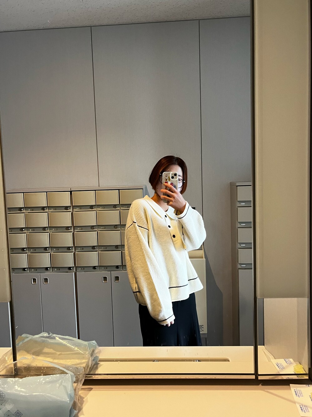 「GUのアイテム（ニット/セーター、ベージュ系）」を使った、haru さん（レディース・155cm）の秋コーディネートの1枚目の写真
