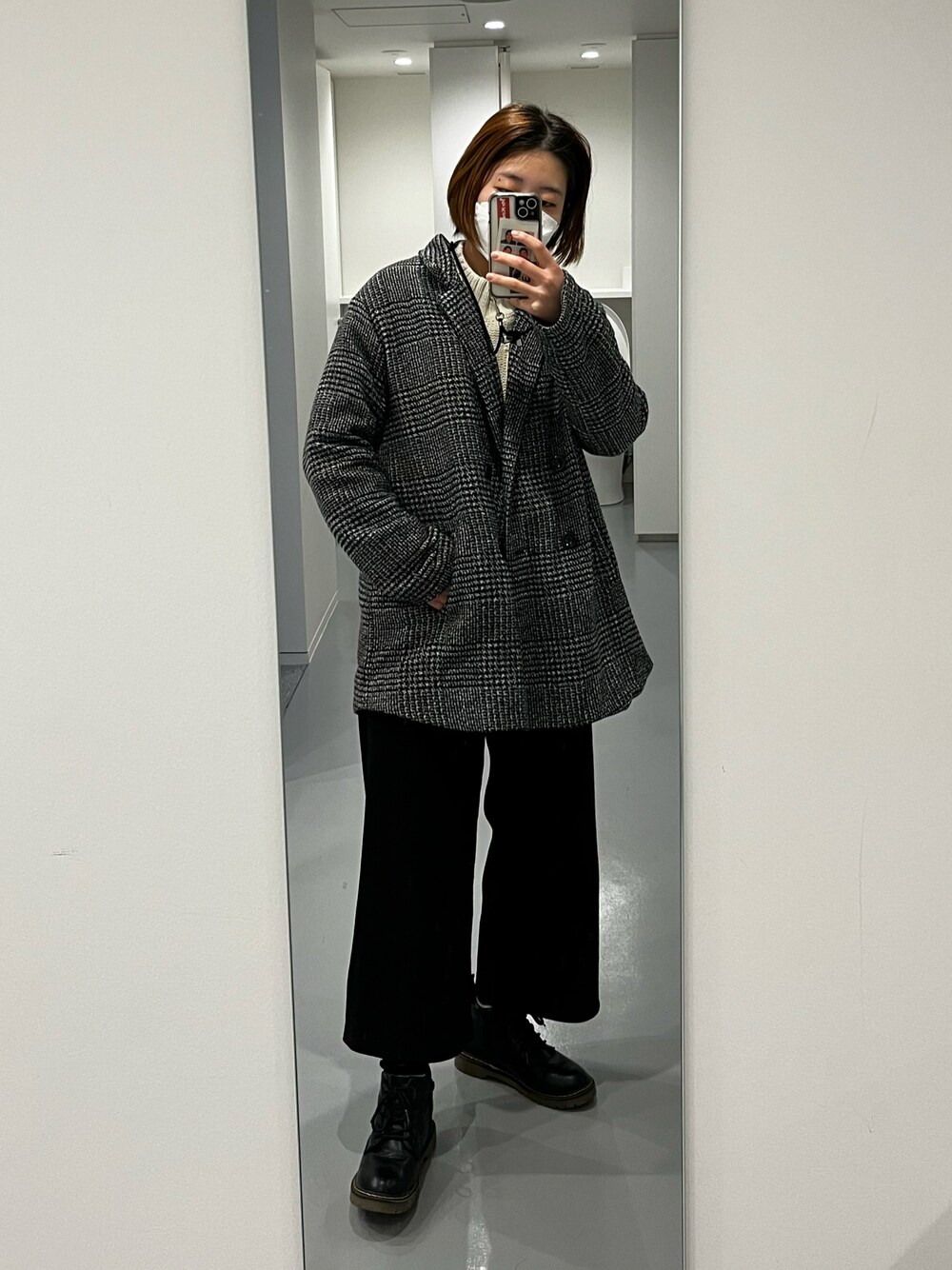 「GUのレースアップブーツ（ブーツ、ブラック系）」を使った、haru さん（レディース・155cm）の冬コーディネートの1枚目の写真