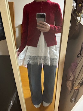 「UNIQLO（ユニクロ）のアイテム（ニット/セーター、レッド系）」を使った、はむさん（レディース・151cm）の夏コーディネート