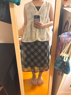 「DISCOAT（ディスコート）の【umm.】柄アソートスカート（スカート、ブルー系）」を使った、はむさん（レディース・151cm）の夏コーディネート