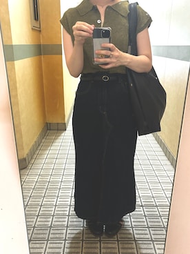 「GU（ジーユー）のアイテム（デニムスカート、ブルー系）」を使った、はむさん（レディース・151cm）の夏コーディネート