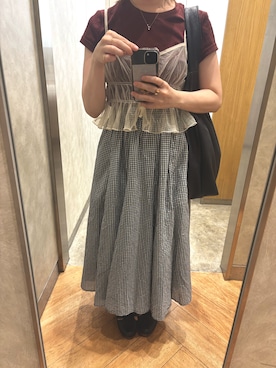 「GU（ジーユー）のアイテム（スカート、ブラック系）」を使った、はむさん（レディース・151cm）の夏コーディネート