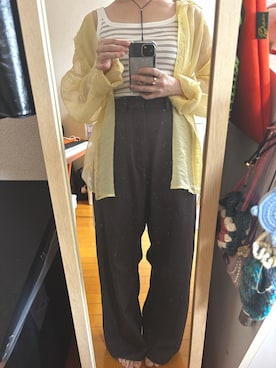 「mystic（ミスティック）のシアーBIGシャツ（シャツ/ブラウス、イエロー系）」を使った、はむさん（レディース・151cm）の夏コーディネート