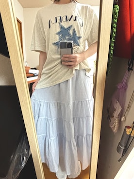 「GU（ジーユー）のアイテム（スカート、ブルー系）」を使った、はむさん（レディース・151cm）の夏コーディネート