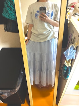 「GU（ジーユー）のアイテム（スカート、ブルー系）」を使った、はむさん（レディース・151cm）の夏コーディネート