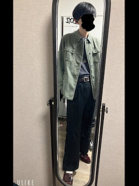 「MILITARY（ミリタリー）のアイテム（ミリタリージャケット、グリーン系）」を使った、灰汁さん（メンズ・174cm）の春コーディネート