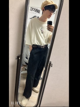 「HUF（ハフ）のアイテム（Tシャツ/カットソー、ホワイト系）」を使った、灰汁さん（メンズ・174cm）の春コーディネート