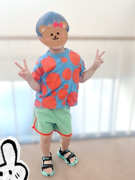 「アイテム（サンダル、ブルー系）」を使った、EＩGＩさん（キッズ・110cm）の夏コーディネート
