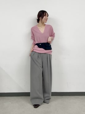 「RIVE DROITE（リヴドロワ）のウール100NEWバックボリュームニット（秋服/冬服）（ニット/セーター、ピンク系）」を使った、ayumon0730さん（レディース・162cm）の秋コーディネート
