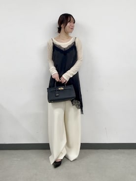 「RIVE DROITE（リヴドロワ）のウールレーシーロンTee（秋服/冬服）（Tシャツ/カットソー、ホワイト系）」を使った、ayumon0730さん（レディース・162cm）の秋コーディネート