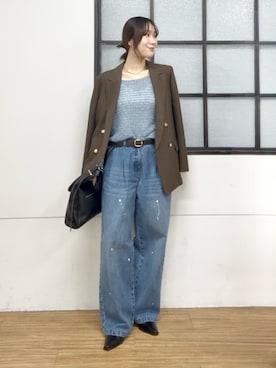 「RIVE DROITE（リヴドロワ）のラメリリヤーンルーズニット（秋服/冬服）（ニット/セーター、ブルー系）」を使った、ayumon0730さん（レディース・162cm）の秋コーディネート