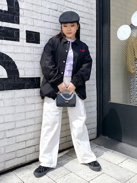 「ストレートパンツ」｜「アイテム（ブルゾン）」を使った、YO-NEさん（レディース・155cm）の春コーディネート