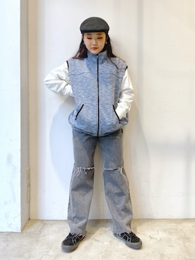 X-GIRL グレー ベスト パンツ セットアップ X-girlのベスト（グレー系）を使った人気ファッション