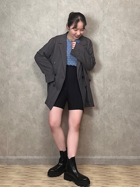 「ブルー×ブラック」｜「アイテム（ジャケット/アウター）」を使った、さとみ🫐（23）　　さん（レディース・153cm）の秋コーディネート