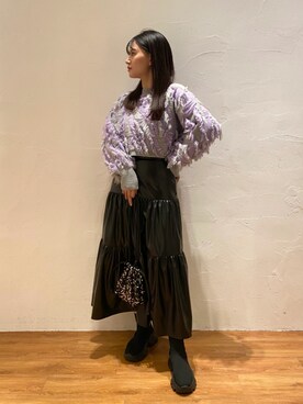 「FREE'S MART（フリーズマート）のスパンコール巾着バッグ（ハンドバッグ）」を使った、akaneさん（レディース・164cm）の秋コーディネート