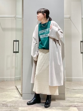 「レーススカート」｜「アイテム（ノーカラーコート）」を使った、namikiayaさん（レディース・161cm）の冬コーディネート