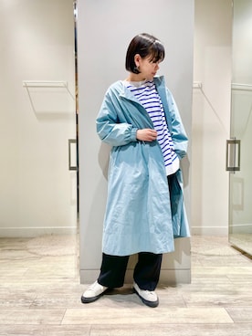 「水色」｜「アイテム（ステンカラーコート）」を使った、namikiayaさん（レディース・161cm）の春コーディネート