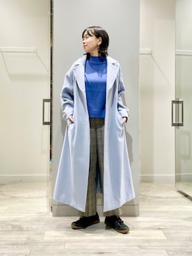 「サックスブルー」｜「アイテム（ステンカラーコート）」を使った、namikiayaさん（レディース・161cm）の秋コーディネート