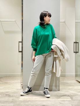 「アイテム（ステンカラーコート、ホワイト系）」を使った、namikiayaさん（レディース・161cm）の冬コーディネート