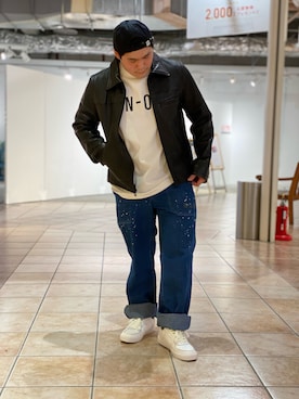 「リラックススタイル」｜「アイテム（ライダースジャケット）」を使った、kikuさん（メンズ・160cm）の春コーディネート