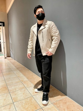 「アイテム（ライダースジャケット、その他）」を使った、kikuさん（メンズ・160cm）の冬コーディネート