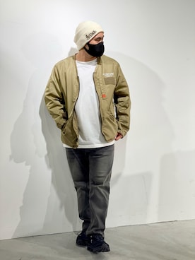 「AVIREX（アヴィレックス）のアイテム（ノーカラージャケット）」を使った、kikuさん（メンズ・160cm）の秋コーディネート