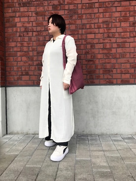 「サテンパンツ」｜「アイテム（シャツワンピース）」を使った、cmyokoさん（レディース・150cm）の秋コーディネート